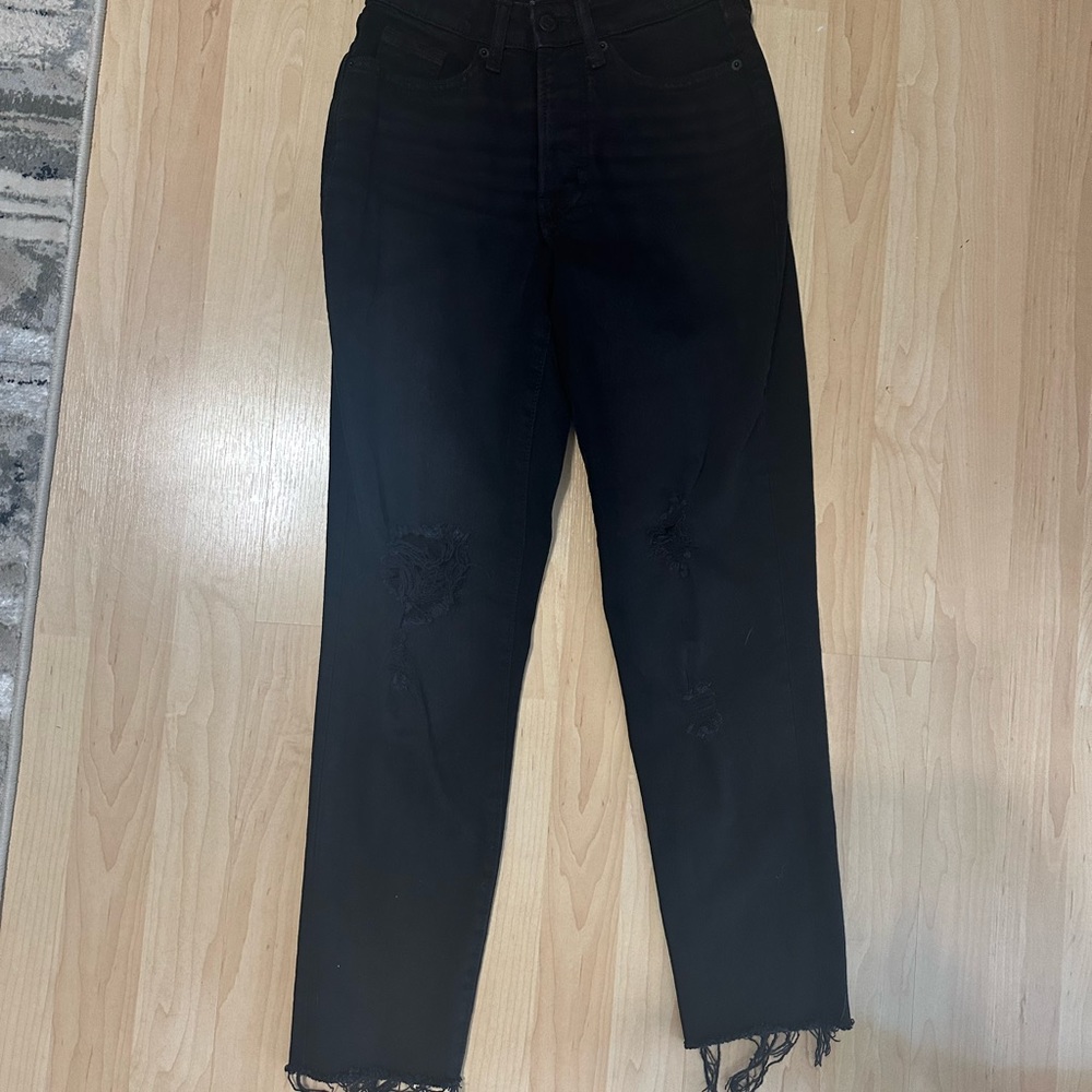 Black Distressed Curvy Straight Jeans - Size 0